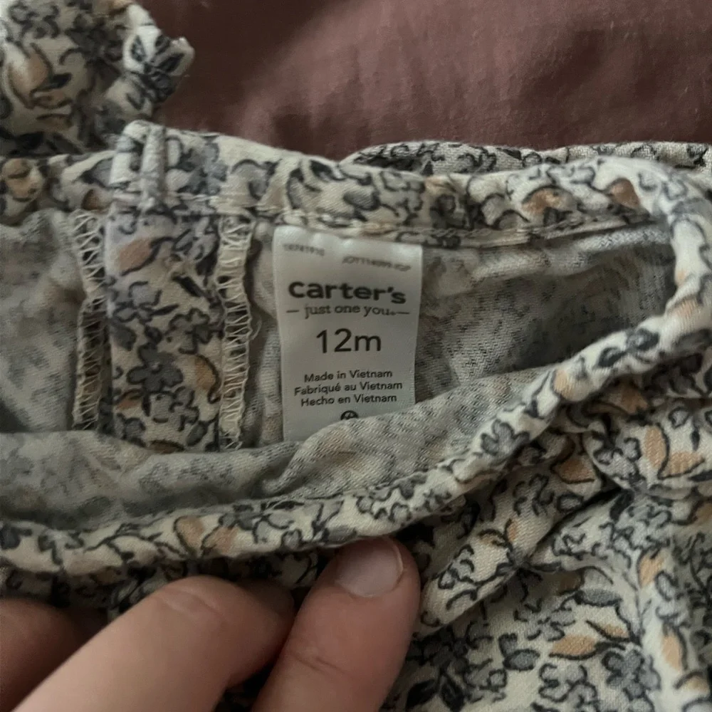 Carter's Cream and Navy Floral Ruffle Neck One-Piece
